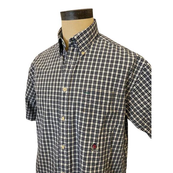 TOMMY HILFIGER Navy Plaid S/S Button Down Top Shirt Men's L - Picture 1 of 10